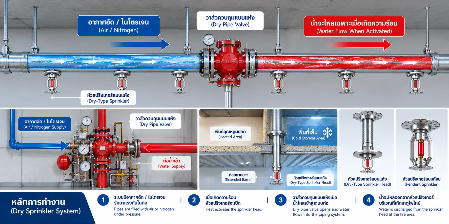 ภาพประกอบหลักการทำงานของระบบ Dry Sprinkler
