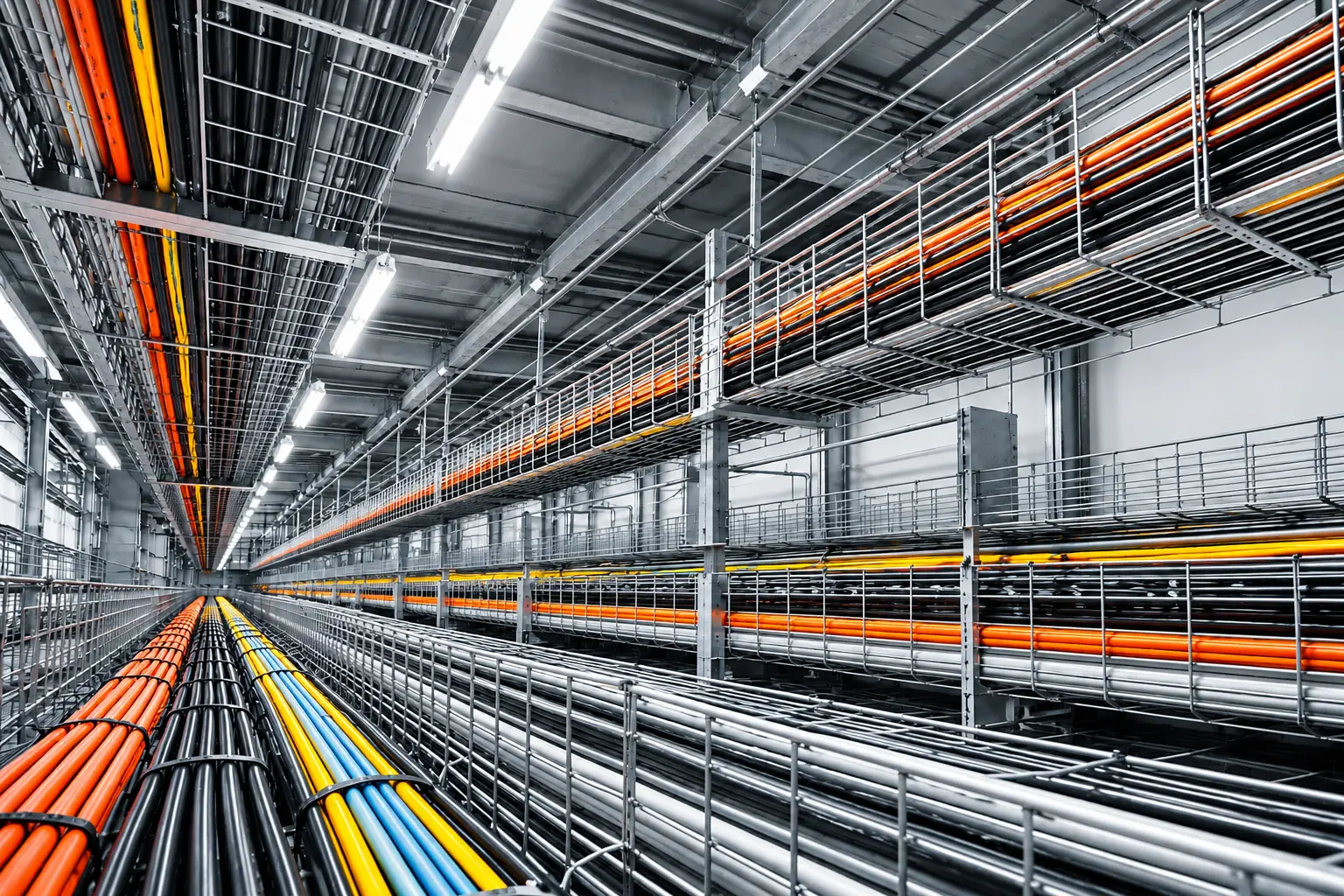 Industrial cable trays and cable tunnel